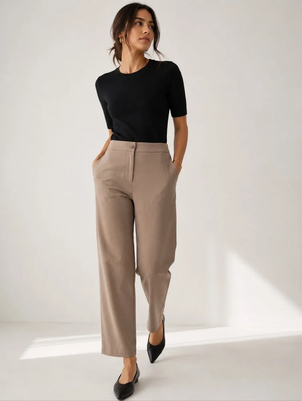 Eileen Fisher Flex Tencel Ponte Straight Pants Bramble Tan Size L